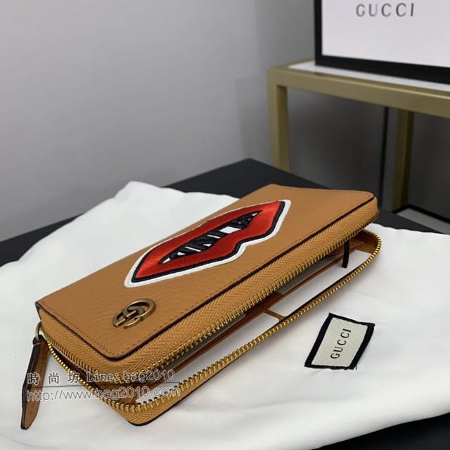 Gucci顶级男女包包 古驰嘴唇刺绣贴花拉链款钱包 Gucci长夹钱包 474584  gdj1689